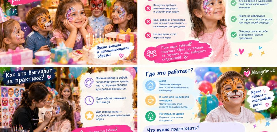 Аквагрим на детском дне рождения в Ташкенте — Akvagrim.uz
